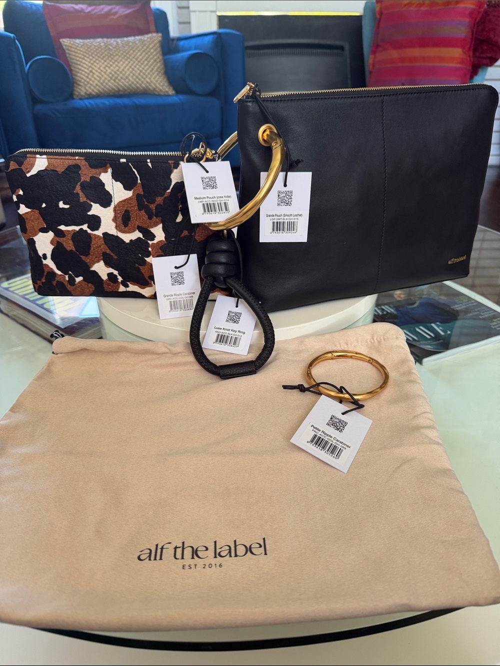 Alf the label Nappa Leather Grande & Cow Hide Medium Wristlets - Brand New